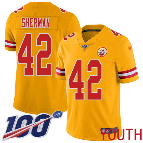 Youth Kansas City Chiefs #42 Sherman Anthony Limited Gold Inverted Legend 100th Season Nike NFL Jersey